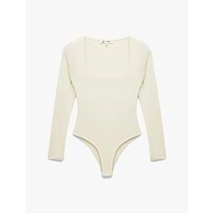 Kadın Giyim Kare Yaka Uzun Kollu Slim Fit Çıtçıtlı Body - KOTON - 6WAL10267IK - SARI - L