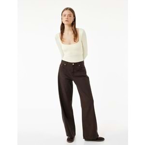 Kadın Giyim Kare Yaka Uzun Kollu Slim Fit Çıtçıtlı Body - KOTON - 6WAL10267IK - SARI - L