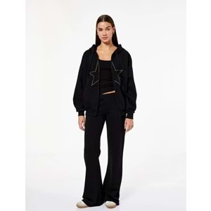 Kadın Giyim Şardonlu Arkası Baskılı Sweatshirt Kapüşonlu Rahat Kalıp - KOTON - 6WAL10559IK - SİYAH - M-L