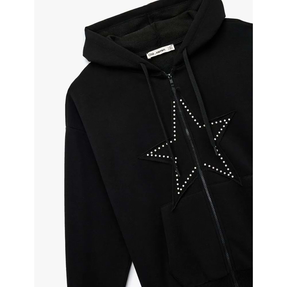 Kadın Giyim Şardonlu Arkası Baskılı Sweatshirt Kapüşonlu Rahat Kalıp - KOTON - 6WAL10559IK - SİYAH - M-L