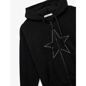 Kadın Giyim Şardonlu Arkası Baskılı Sweatshirt Kapüşonlu Rahat Kalıp - KOTON - 6WAL10559IK - SİYAH - M-L