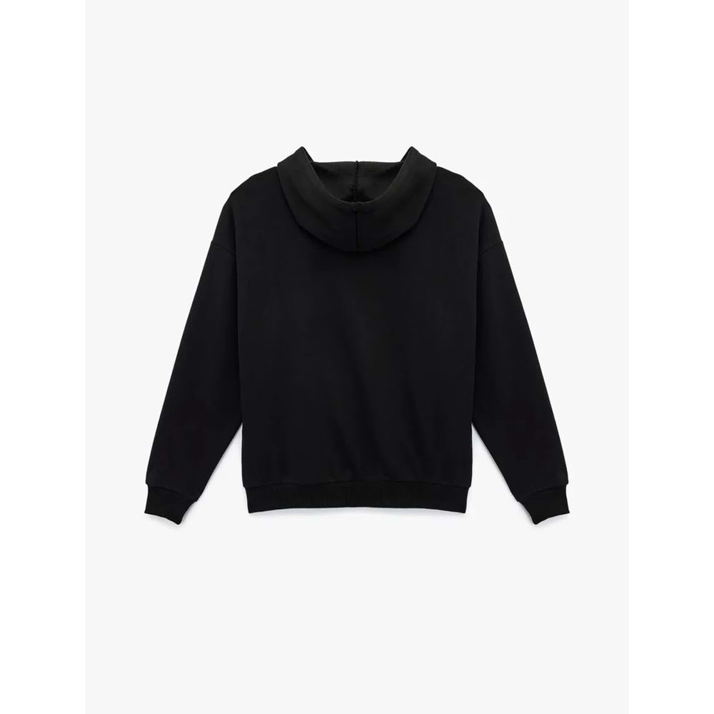 Kadın Giyim Şardonlu Arkası Baskılı Sweatshirt Kapüşonlu Rahat Kalıp - KOTON - 6WAL10559IK - SİYAH - M-L