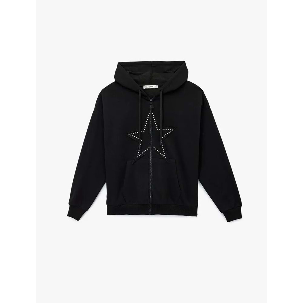 Kadın Giyim Şardonlu Arkası Baskılı Sweatshirt Kapüşonlu Rahat Kalıp - KOTON - 6WAL10559IK - SİYAH - M-L