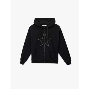 Kadın Giyim Şardonlu Arkası Baskılı Sweatshirt Kapüşonlu Rahat Kalıp - KOTON - 6WAL10559IK - SİYAH - M-L