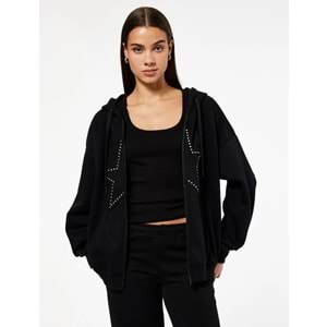 Kadın Giyim Şardonlu Arkası Baskılı Sweatshirt Kapüşonlu Rahat Kalıp - KOTON - 6WAL10559IK - SİYAH - M-L