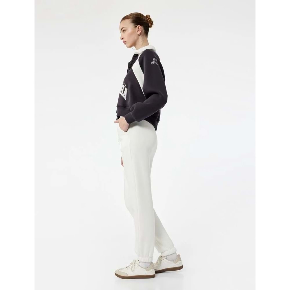 Kadın Giyim Şardonlu Cepli Beli Bağcıklı Rahat Kalıp Jogger Eşofman Altı - KOTON - 6WAL40015IK - EKRU - M