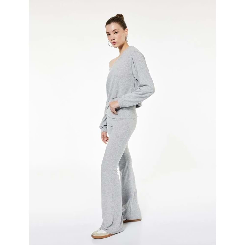 Kadın Giyim Viskon Karışımlı Yüksek Bel İspanyol Paça Tayt Pantolon - KOTON - 6WAL40029IK - GRİ - L