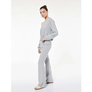 Kadın Giyim Viskon Karışımlı Yüksek Bel İspanyol Paça Tayt Pantolon - KOTON - 6WAL40029IK - GRİ - L