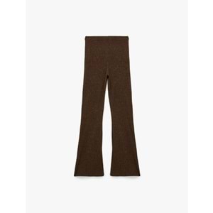 Kadın Giyim Kaşkorse Kumaş Viskon Karışımlı İspanyol Paça Yüksek Bel Pantolon - KOTON - 6WAL40030IK - KAHVERENGİ - M