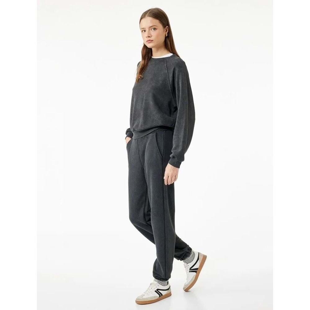 Kadın Giyim Şardonlu Cepli Beli Lastikli Yıkamalı Jogger Eşofman Altı - KOTON - 6WAL40039IK - ANTRASİT - XL