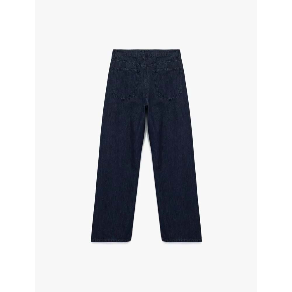 Kadın Giyim Pamuklu Rahat Kalıp Düz Paça Taşlı Jean Pantolon - Loose Straight Fit Jean - KOTON - 6WAL40147MD - KOYU İNDİGO - 25/32