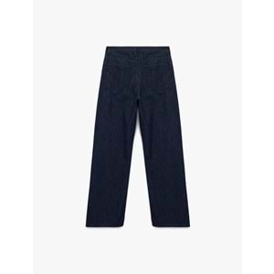 Kadın Giyim Pamuklu Rahat Kalıp Düz Paça Taşlı Jean Pantolon - Loose Straight Fit Jean - KOTON - 6WAL40147MD - KOYU İNDİGO - 25/32