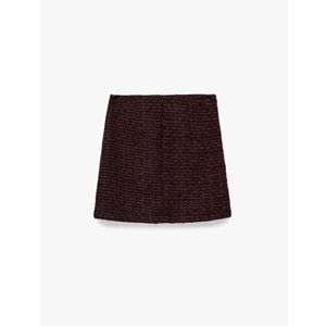 Kadın Giyim Cep Detaylı Düğmeli A Kesim Slim Fit Tüvit Mini Etek - KOTON - 6WAL70009IW - Mor Desenli - 34