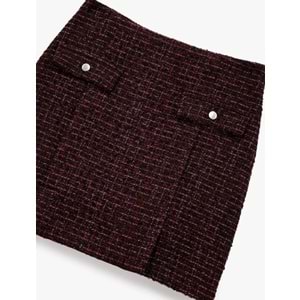 Kadın Giyim Cep Detaylı Düğmeli A Kesim Slim Fit Tüvit Mini Etek - KOTON - 6WAL70009IW - Mor Desenli - 34