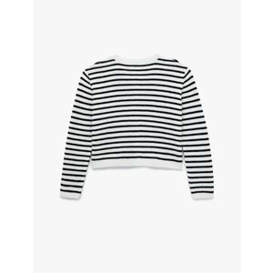 Kadın Giyim Uzun Kollu Düğmeli Bisiklet Yaka Çizgili Triko Hırka - KOTON - 6WAL90019IT - EKRU ÇİZGİLİ - M