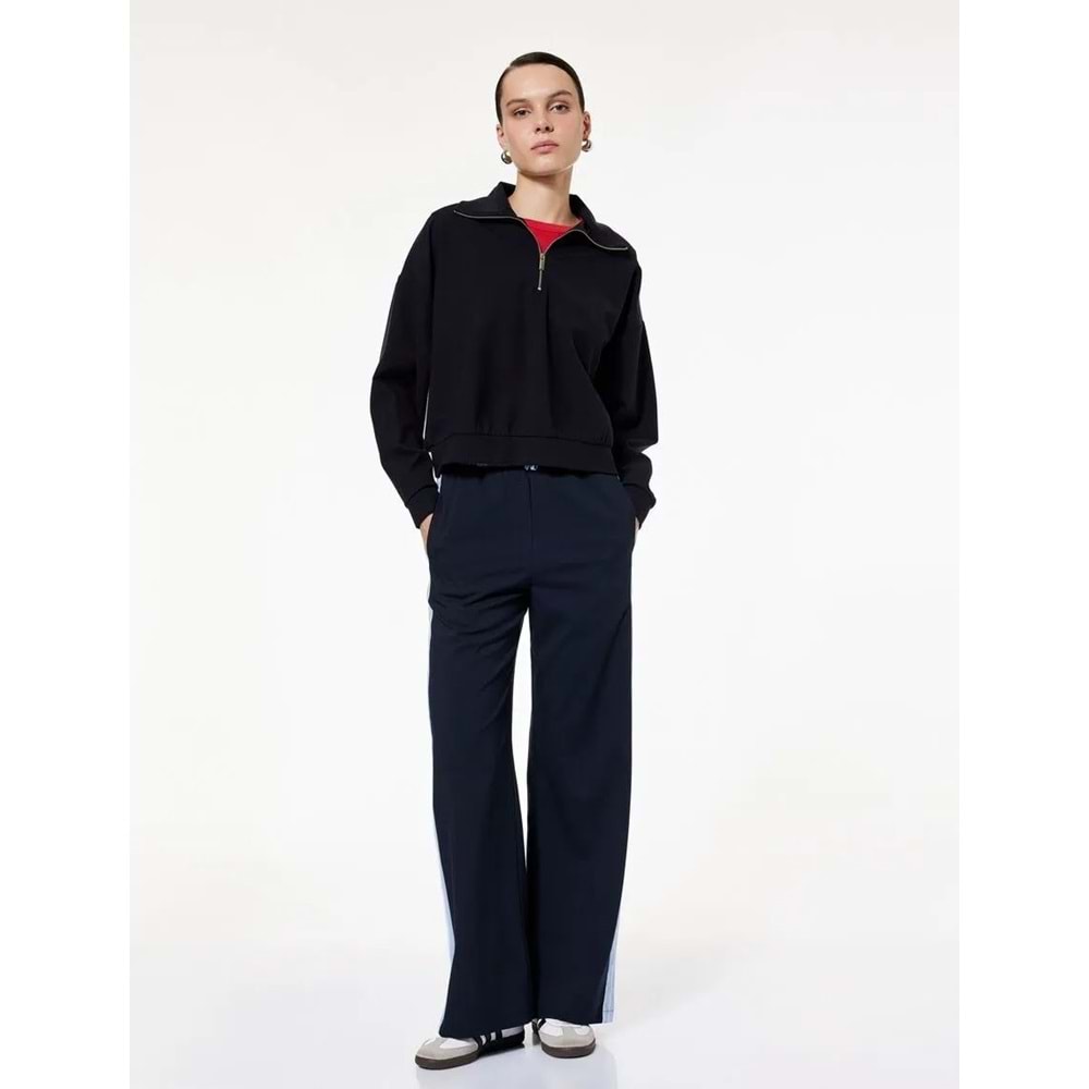 Kadın Giyim Rahat Kalıp Uzun Kollu Yarım Fermuarlı Sweatshirt - KOTON - 6WAK10024EK - LACİVERT - L