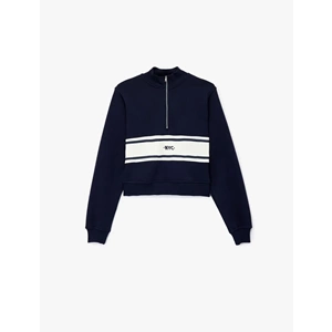 Kadın Giyim Şardonlu Kolej Temalı Uzun Kollu Dik Yaka Yarım Fermuarlı Crop Sweatshirt - KOTON - 6WAK10052EK - LACİVERT - L