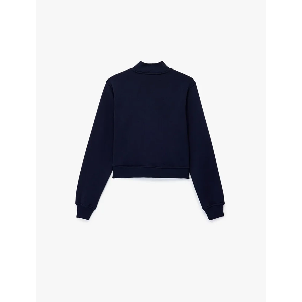 Kadın Giyim Şardonlu Kolej Temalı Uzun Kollu Dik Yaka Yarım Fermuarlı Crop Sweatshirt - KOTON - 6WAK10052EK - LACİVERT - L
