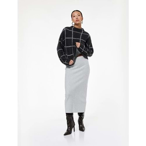 Kadın Giyim Slim Fit Midi Nervür Detaylı Kalem Etek