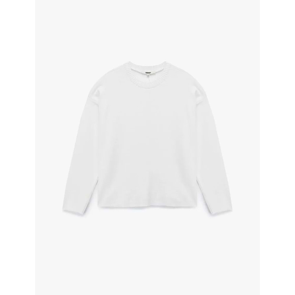 Kadın Giyim Uzun Kollu Bisiklet Yaka Basic Sweatshirt - KOTON - 6WAK10092EK - EKRU - L