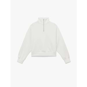 Kadın Giyim Rahat Kalıp Modal Kumaş Uzun Kollu Dik Yaka Yarım Fermuarlı Sweatshirt - KOTON - 6WAK10098EK - BEYAZ - XL