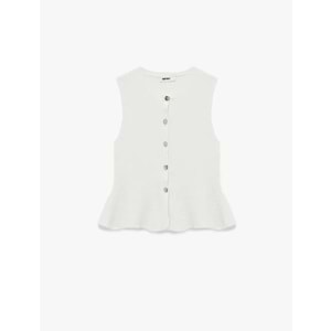 Kadın Giyim Düğmeli Bisiklet Yaka Peplum Kesim Triko Yelek - KOTON - 6WAK30022HT - EKRU - M