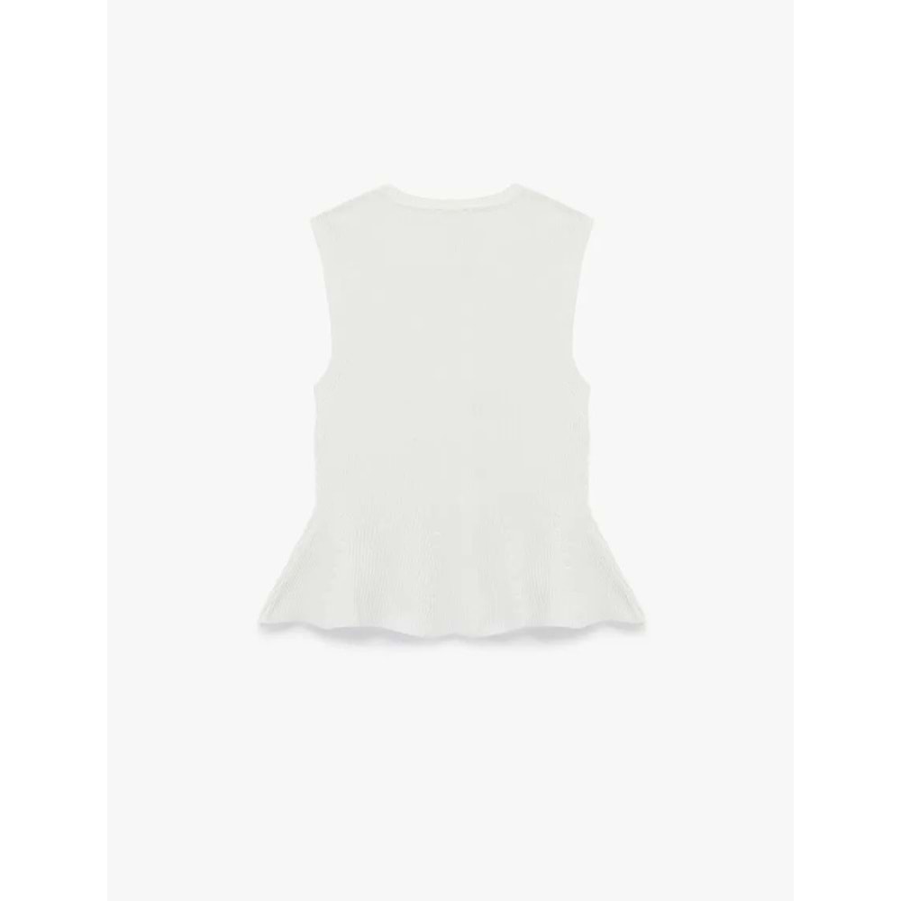 Kadın Giyim Düğmeli Bisiklet Yaka Peplum Kesim Triko Yelek - KOTON - 6WAK30022HT - EKRU - M