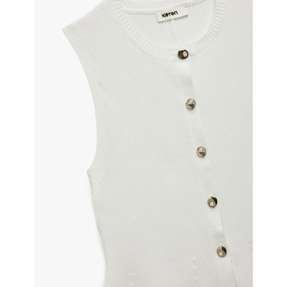 Kadın Giyim Düğmeli Bisiklet Yaka Peplum Kesim Triko Yelek - KOTON - 6WAK30022HT - EKRU - M