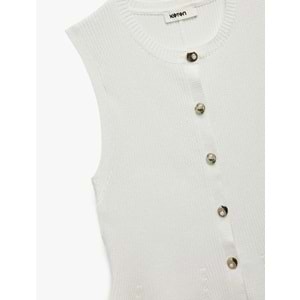 Kadın Giyim Düğmeli Bisiklet Yaka Peplum Kesim Triko Yelek - KOTON - 6WAK30022HT - EKRU - M