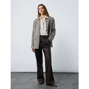 Kadın Giyim Cepli Düz Bol Paça Suni Deri Pantolon - KOTON - 6WAK40017EW - KAHVERENGİ - 40