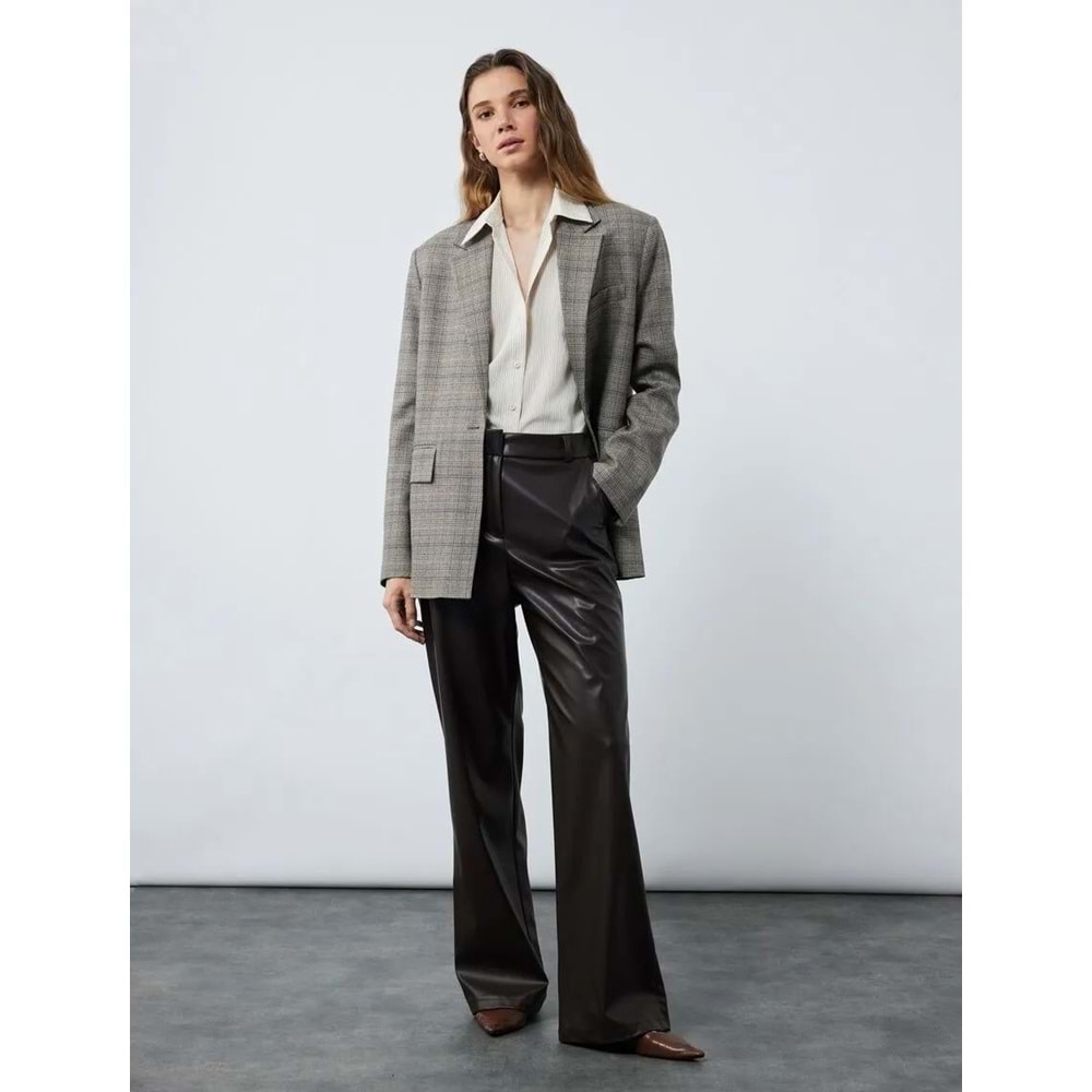 Kadın Giyim Cepli Düz Bol Paça Suni Deri Pantolon - KOTON - 6WAK40017EW - KAHVERENGİ - 42