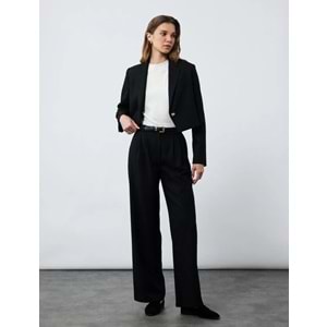 Kadın Giyim Cepli Normal Bel Düz Geniş Paça Kemerli Palazzo Pantolon - KOTON - 6WAK40021PW - SİYAH - 36