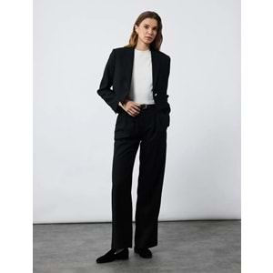 Kadın Giyim Cepli Normal Bel Düz Geniş Paça Kemerli Palazzo Pantolon - KOTON - 6WAK40021PW - SİYAH - 36