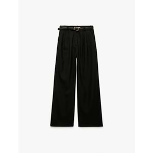 Kadın Giyim Cepli Normal Bel Düz Geniş Paça Kemerli Palazzo Pantolon - KOTON - 6WAK40021PW - SİYAH - 36