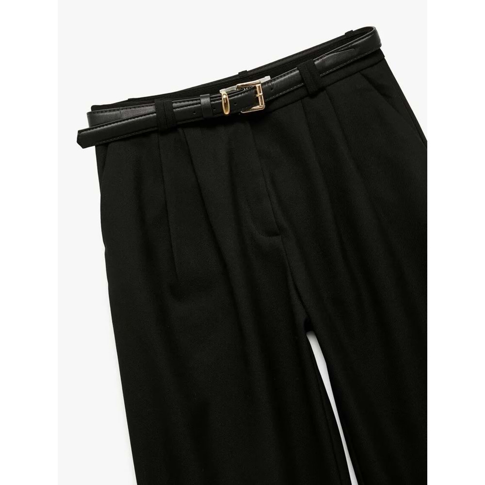 Kadın Giyim Cepli Normal Bel Düz Geniş Paça Kemerli Palazzo Pantolon - KOTON - 6WAK40021PW - SİYAH - 36