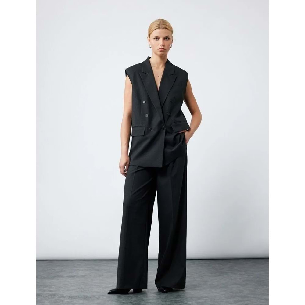 Kadın Giyim Cepli Pile Detaylı Yüksek Bel Kumaş Palazzo Pantolon - KOTON - 6WAK40057UW - ANTRASİT - 38