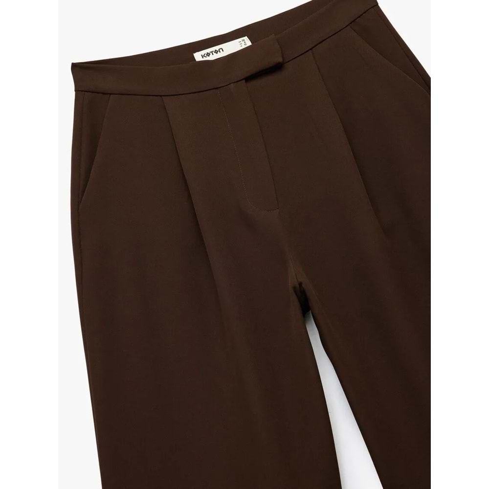 Kadın Giyim Pileli Cepli Uzun Geniş Paça Palazzo Pantolon - KOTON - 6WAK40155PW - KAHVERENGİ - 38