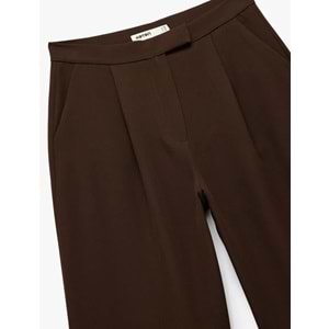 Kadın Giyim Pileli Cepli Uzun Geniş Paça Palazzo Pantolon - KOTON - 6WAK40155PW - KAHVERENGİ - 38