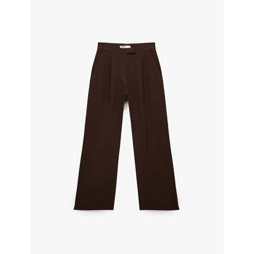 Kadın Giyim Pileli Cepli Uzun Geniş Paça Palazzo Pantolon - KOTON - 6WAK40155PW - KAHVERENGİ - 38