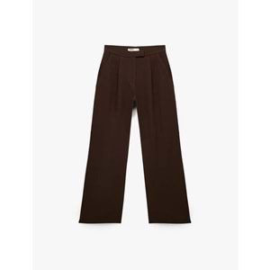 Kadın Giyim Pileli Cepli Uzun Geniş Paça Palazzo Pantolon - KOTON - 6WAK40155PW - KAHVERENGİ - 38