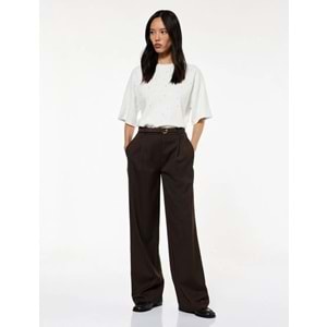 Kadın Giyim Kısa Kollu Bisiklet Yaka Taş Detaylı Tişört - KOTON - 6WAK50084EK - EKRU - L