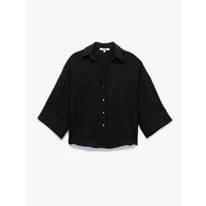 Kadın Giyim Krep Kumaş 3/4 Kollu Oversize Gömlek - KOTON - 6WAK60061UW - SİYAH - 34