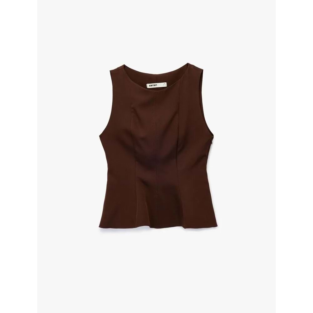 Kadın Giyim Bisiklet Yaka Kolsuz Peplum Bluz - KOTON - 6WAK60105PW - KAHVERENGİ - 44