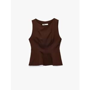 Kadın Giyim Bisiklet Yaka Kolsuz Peplum Bluz - KOTON - 6WAK60105PW - KAHVERENGİ - 44