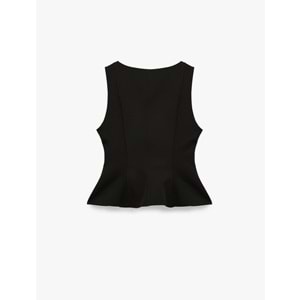 Kadın Giyim Bisiklet Yaka Kolsuz Peplum Bluz - KOTON - 6WAK60105PW - SİYAH - 36