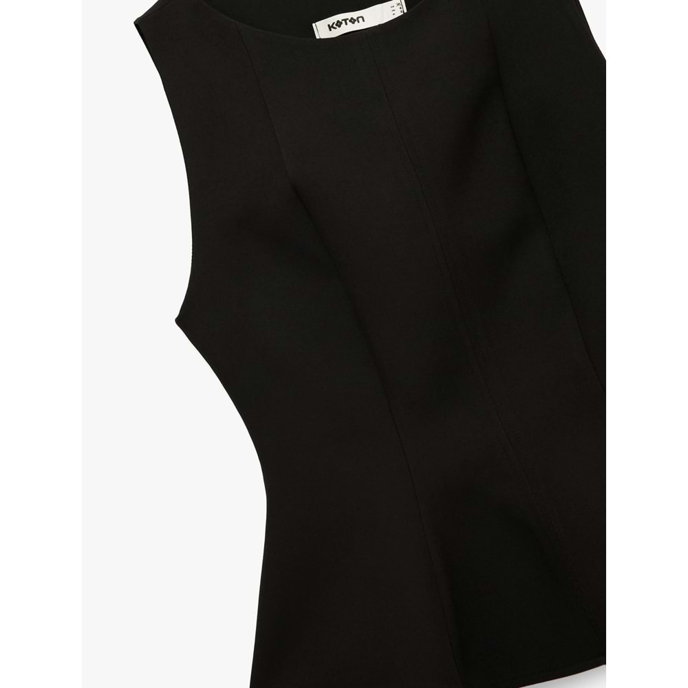 Kadın Giyim Bisiklet Yaka Kolsuz Peplum Bluz - KOTON - 6WAK60105PW - SİYAH - 36