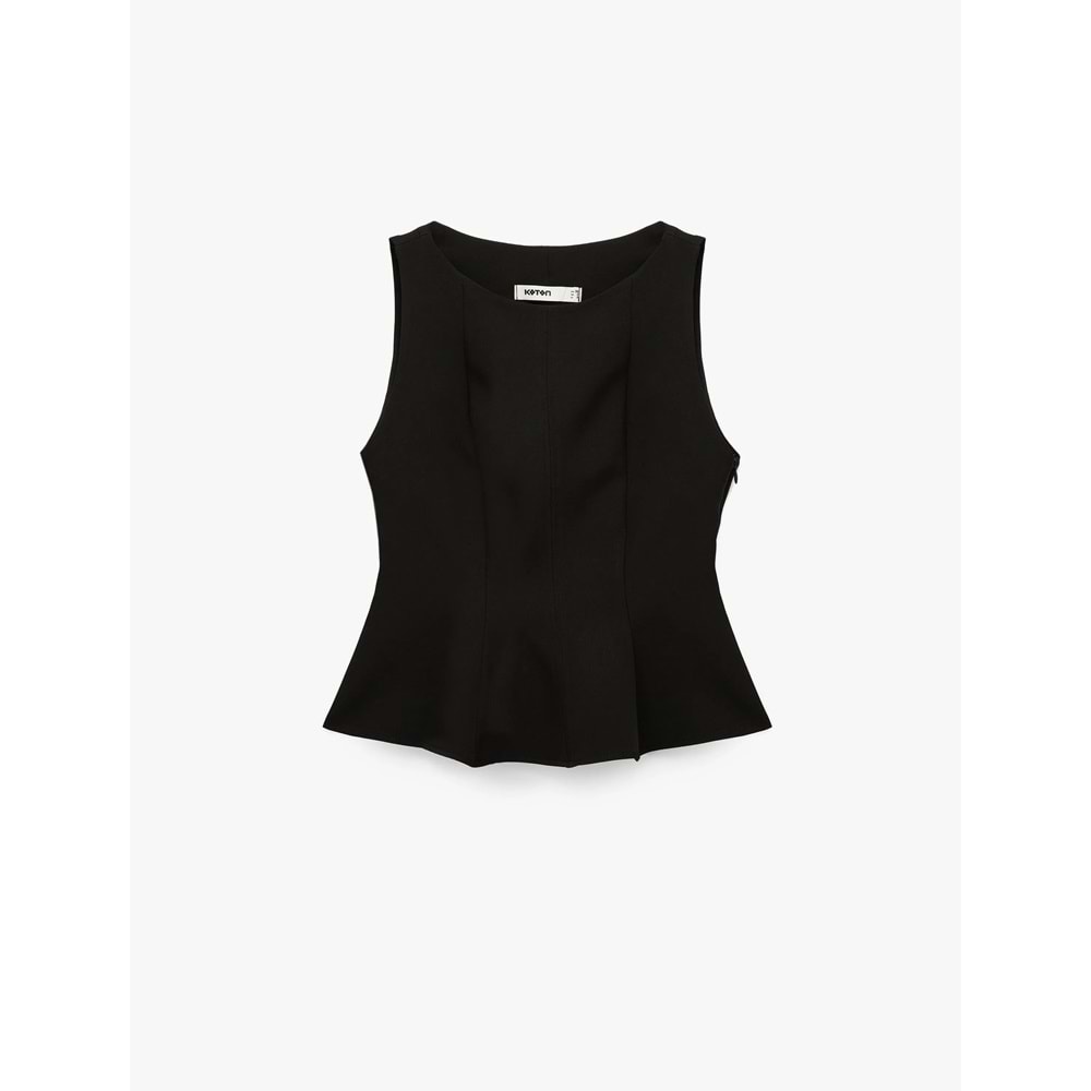 Kadın Giyim Bisiklet Yaka Kolsuz Peplum Bluz - KOTON - 6WAK60105PW - SİYAH - 36