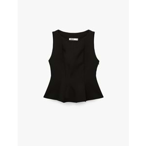 Kadın Giyim Bisiklet Yaka Kolsuz Peplum Bluz - KOTON - 6WAK60105PW - SİYAH - 36