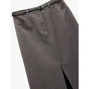 Kadın Giyim Önden Yırtmaç Detaylı Cepli Kemerli Midi Boy Kalem Etek - KOTON - 6WAK70032UW - ANTRASİT - 36