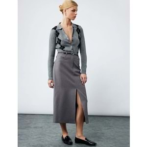 Kadın Giyim Önden Yırtmaç Detaylı Cepli Kemerli Midi Boy Kalem Etek - KOTON - 6WAK70032UW - ANTRASİT - 36